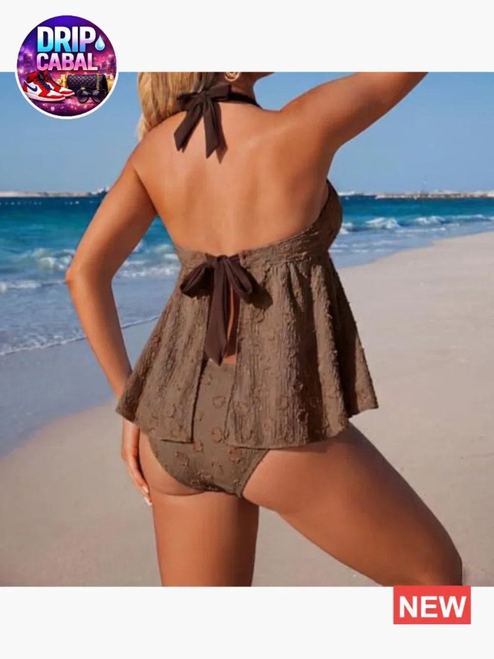 Plus Size Tummy Control Halter Tankini Set, Stars and Strips Print,